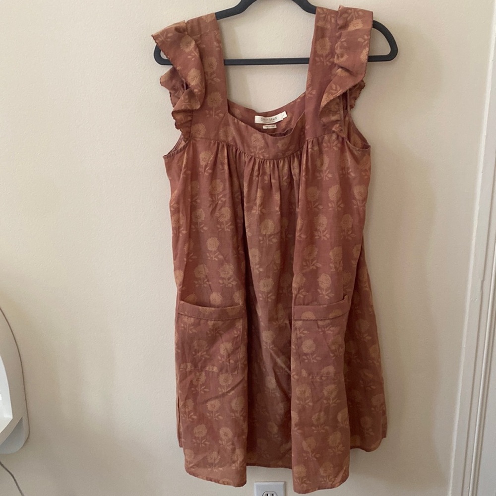 Christy Dawn Rust Floral Ruffle-Sleeve Dress